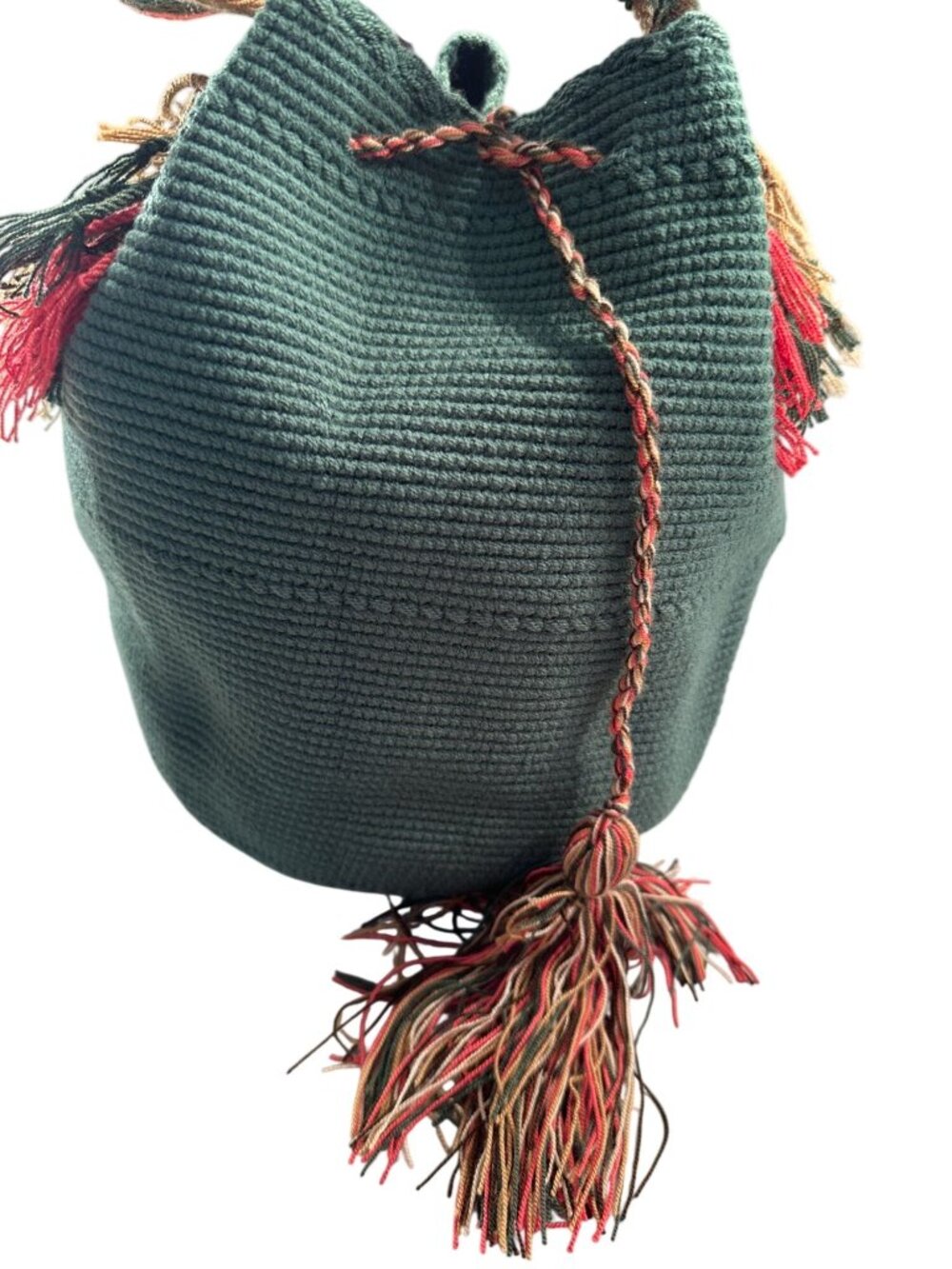 Mochila Wayuu Tribe Bucket Bag Colombia Crochet Hand Woven Purse Strap Tassels
